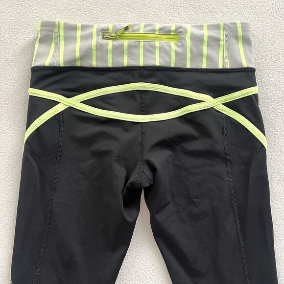 Lululemon Run Pace Crop Black Deauville Stripe Clear Mint Light Grey Pant 4 - Picture 9 of 11